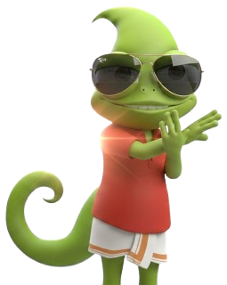 Azooka’s chameleon mascot in sunglasses